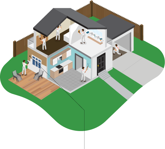 House illustration highlighting where Exterior Paint work is done