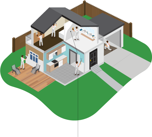 House illustration highlighting where Sheetrock Repair work is done